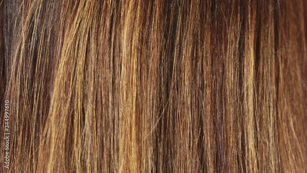 Long brunette hair with highlights close-up, young woman with straight shiny dyed hair, colored layers, care concept, 4k Long brunette hair with highlights close-up, young woman with straight shiny dyed hair, colored layers, care concept, 4k