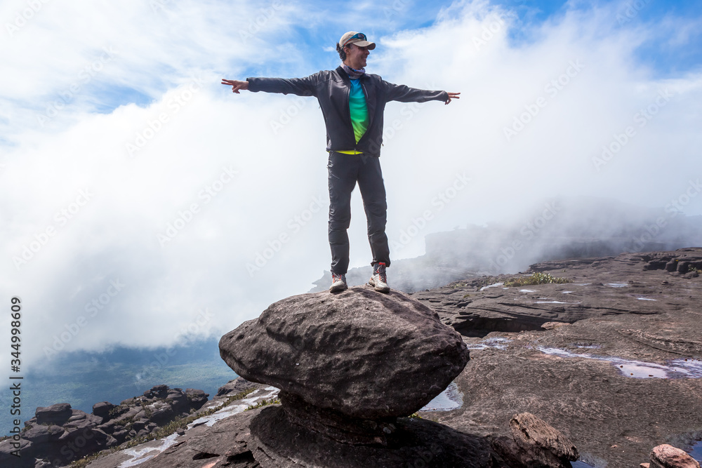 Man with open arms. Mount Roraima, Venezuela.