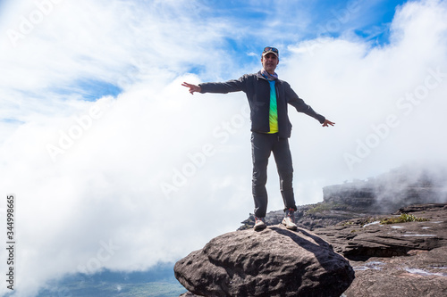 Man with open arms. Mount Roraima  Venezuela.