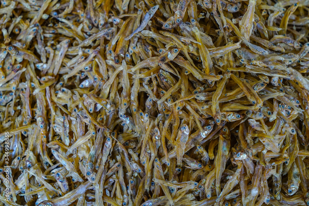 Dried fish meat cut for sale in the market. traditional market indonesia, ikan asin