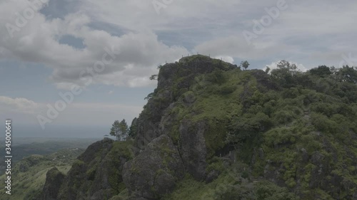 a tree covered mountain in a mountain range