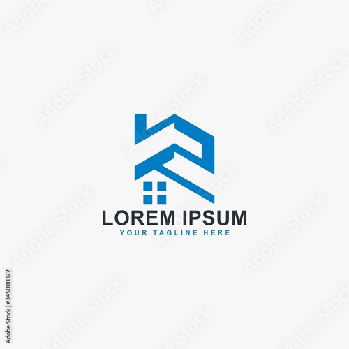 Real estate logo design. Letter R house abstract symbol. Monogram R-type logo. Outline the home icon vector. © DYNECREATIVE