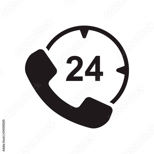 24 hour support icon. Flat style design. Call center, customer service, emergency call, help center. Vector graphic illustration. Suitable for website design, logo, app, template, and ui. EPS 10.