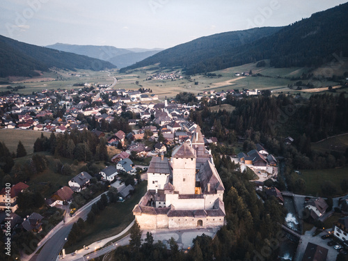 Drone view of the Mauterndorf Castle (Burg Mauterndorf) in Salzburg, Austria photo