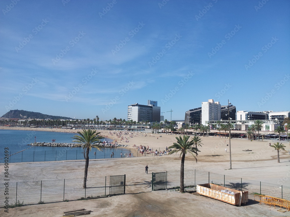 Playa de la Barceloneta, Hotel W Barcelona, beach, Buildings Playa de la Barceloneta, Hotel W Barcelona, beach, Buildings