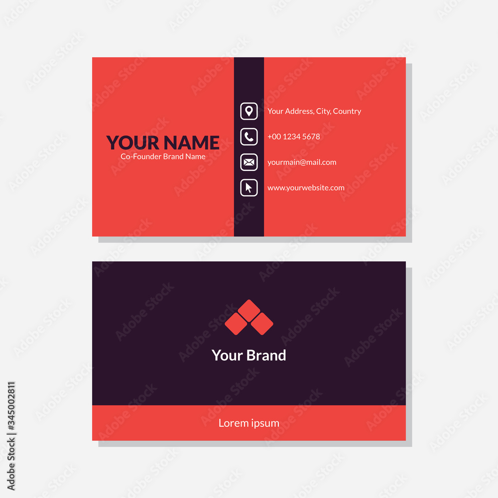 Vector graphic of Business card design, with modern red, black, and white color scheme. Perfect to use for corporate