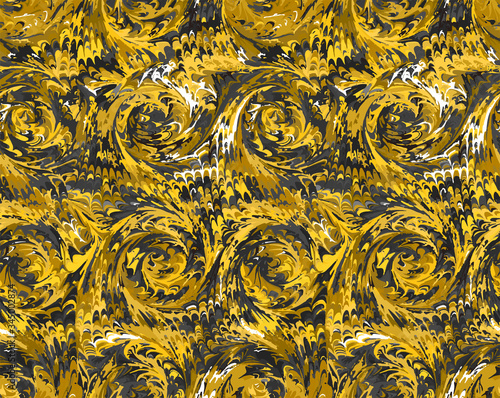 Seamless gold waves marbling pattern. Abstract background photo