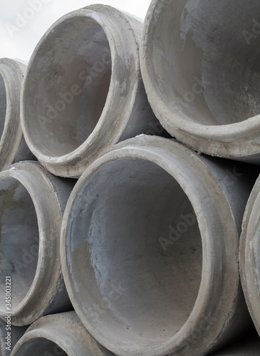 Stack of new concrete pipes.