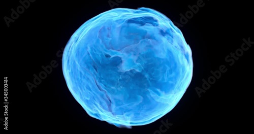4K seamless loop of blue energy sphere on black background, abstract fluid simulation, liquid orb with animated turbulence. 3D rendering photo