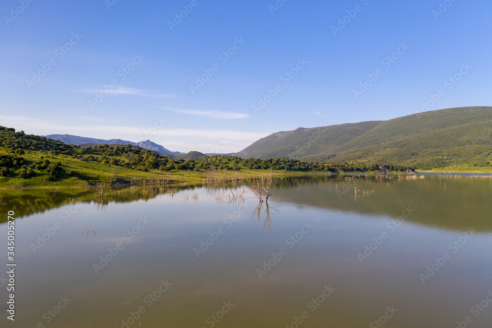 Beautiful view of lake and mountains in a natural preserve in spain