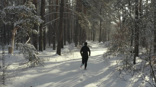 Winter running, running woman, back view