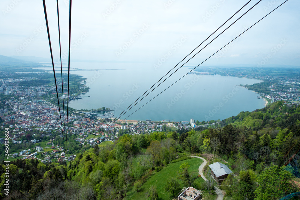 The Austrian city of Bregenz and Lake Constance (Bodensee) - aerial view from a cable car