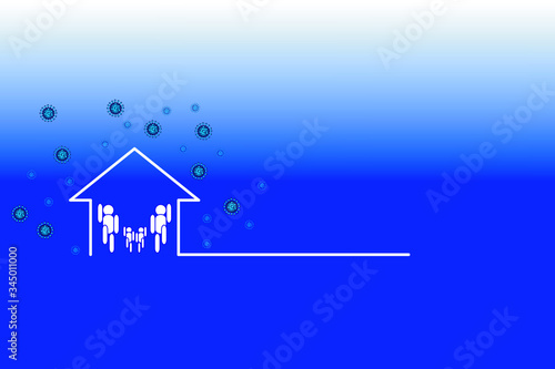 Stay at home text under house roof. COVID 19 or coronavirus protection campaign logo. Self isolation appeal as sign or symbol. Virus prevention concept. Vector illustration.