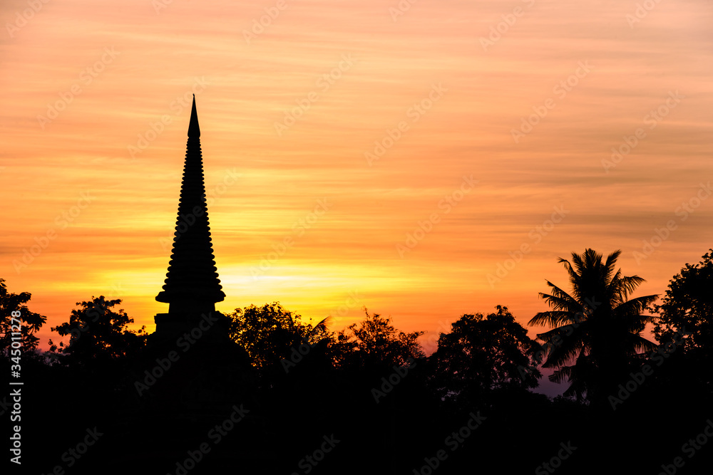 Buddhist temple at sunset in Ayutthaya, Thailand
