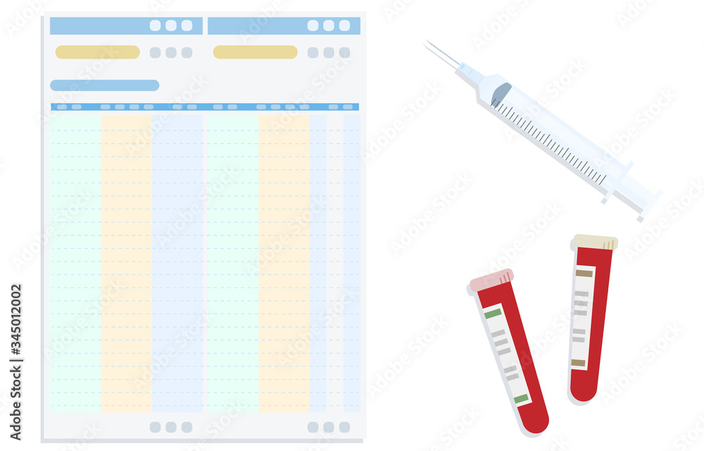 血液検査の結果票と注射器と血液のイラストセット Stock Vector Adobe Stock