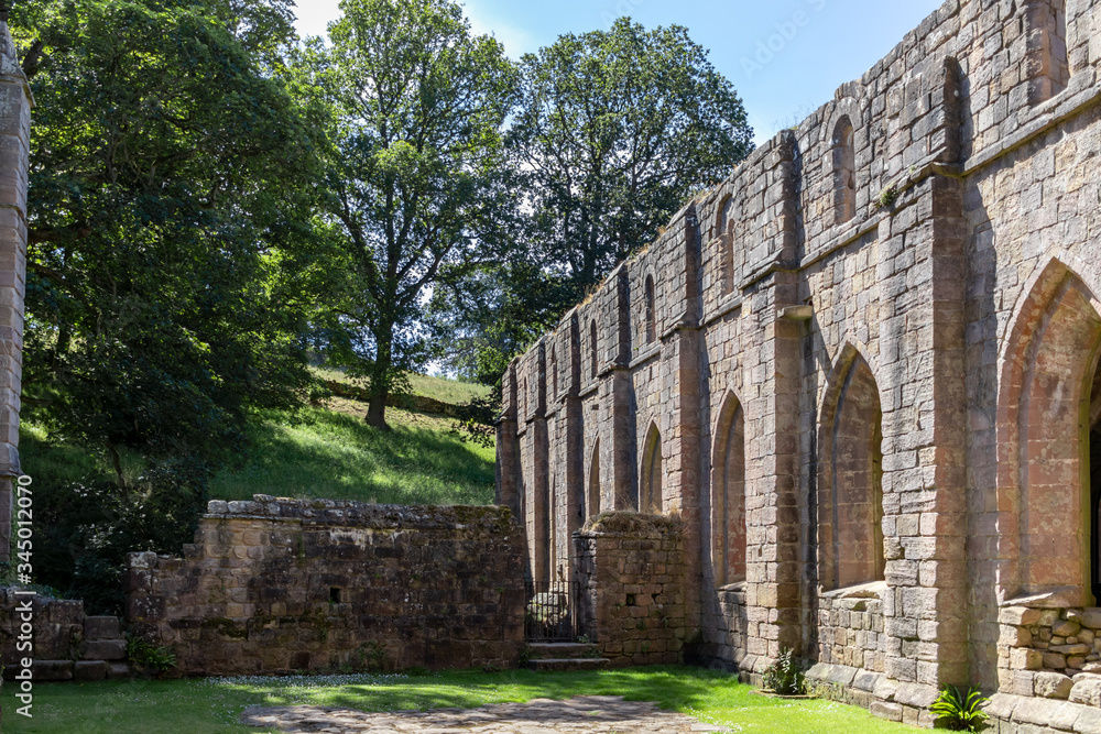 Fountains Abbey wall with a background of trees Fountains Abbey wall with a background of trees