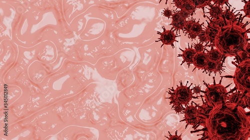 Red 3D rendering of a coronavirus outbreak and flu background dangerous concept of pandemic medical health risk with disease cells