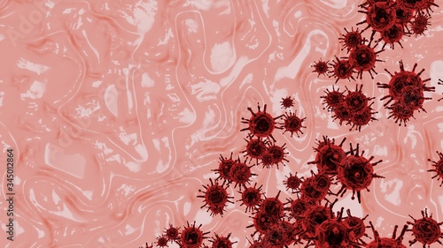 Red 3D rendering of a coronavirus outbreak and flu background dangerous concept of pandemic medical health risk with disease cells