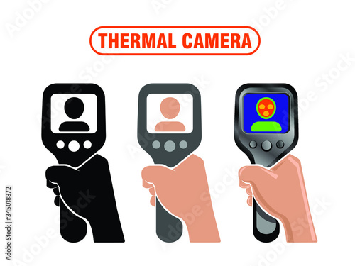 Handheld Infrared Temperature Heat IR Digital Thermal Imager Detector Camera Vector Illustration.