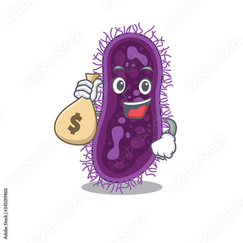 Rich lactobacillus rhamnosus bacteria cartoon design holds money bags