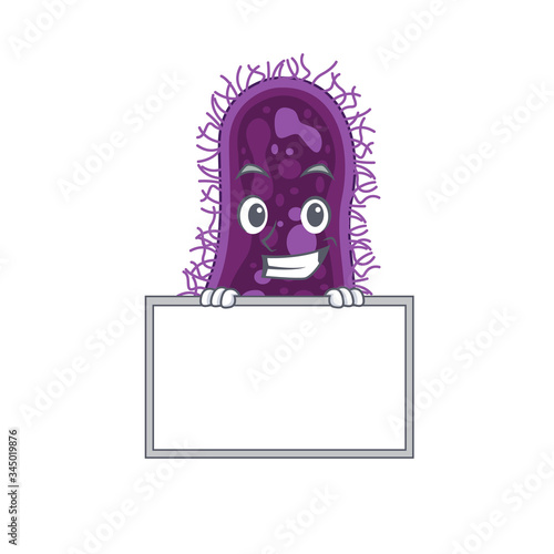 Smiling lactobacillus rhamnosus bacteria cartoon design style has a board