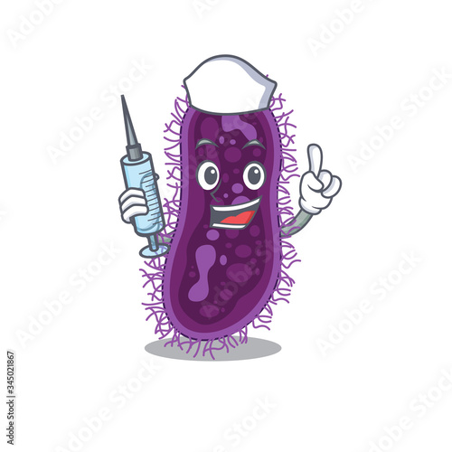 A nice nurse of lactobacillus rhamnosus bacteria mascot design concept with a syringe