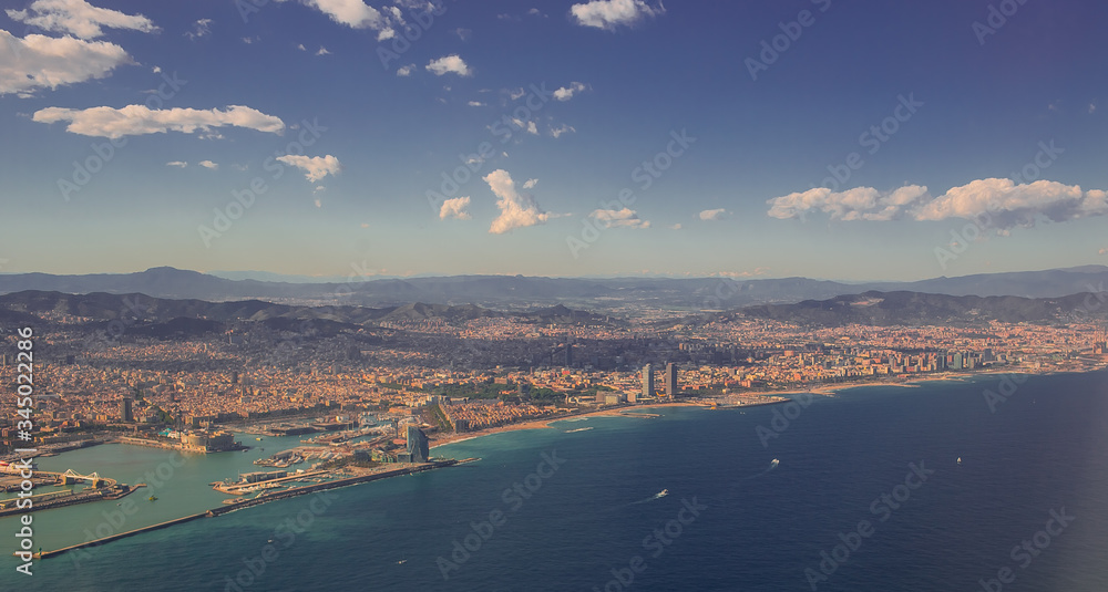 View on the city of Barcelona. I took it out of a plane window (Airbus A320) while travelling from Casablanca to Barcelona, flight 3O373  Air Arabia. 