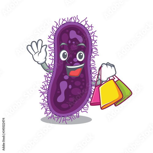 Rich and famous lactobacillus rhamnosus bacteria cartoon character holding shopping bags