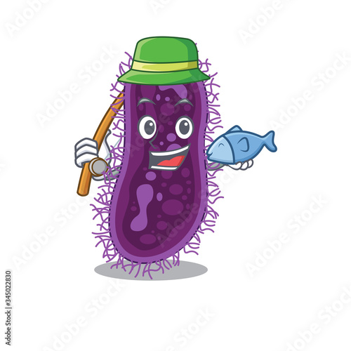 Cartoon design concept of lactobacillus rhamnosus bacteria while fishing