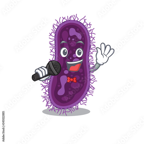 Talented singer of lactobacillus rhamnosus bacteria cartoon character holding a microphone