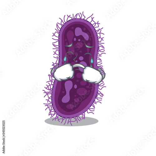 Cartoon character design of lactobacillus rhamnosus bacteria with a crying face