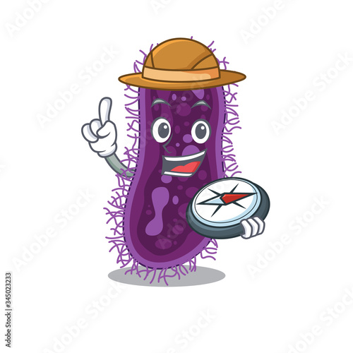 mascot design concept of lactobacillus rhamnosus bacteria explorer with a compass