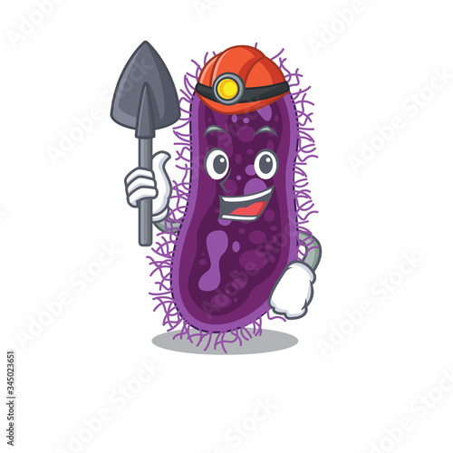 Lactobacillus rhamnosus bacteria miner cartoon design concept with tool and helmet