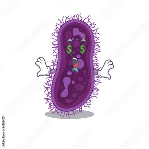 Rich cartoon character design of lactobacillus rhamnosus bacteria with money eyes