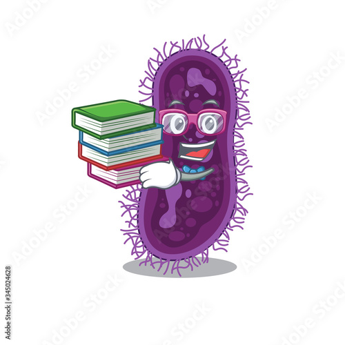 A diligent student in lactobacillus rhamnosus bacteria mascot design concept with books