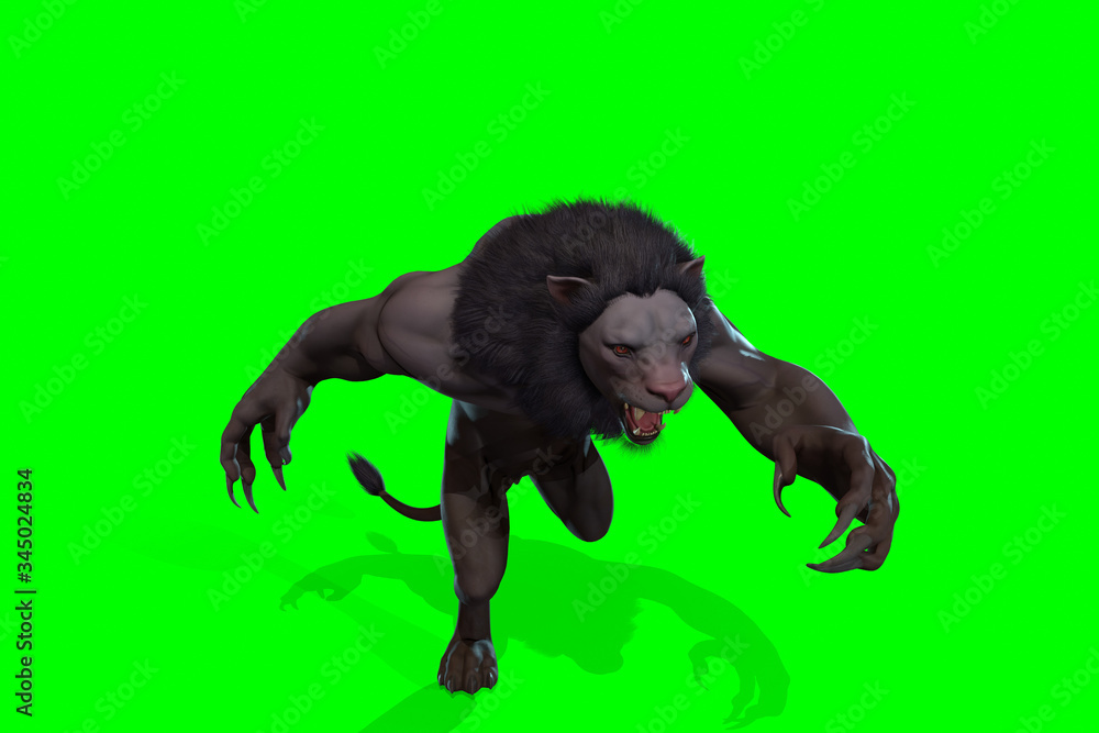 Fantasy character Humanoid Lion in epic pose - 3D render