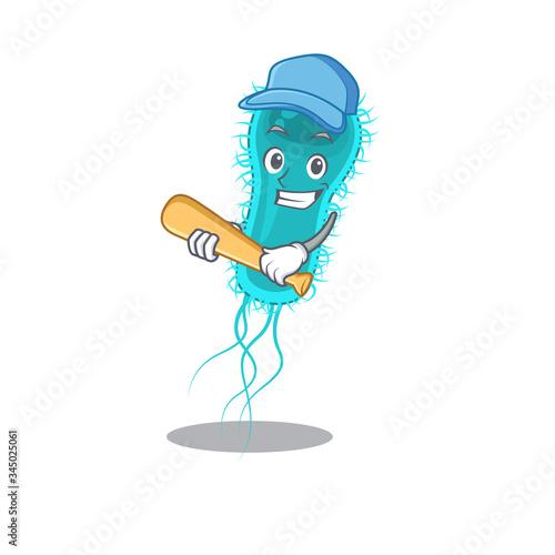 Picture of escherichia coli bacteria cartoon character playing baseball