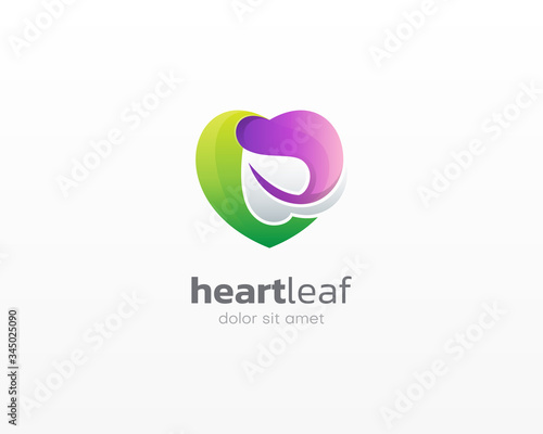 Heart leaf logo. Colorful nature health logo.