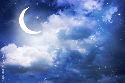 Fotografia Night sky and moon, stars,Ramadan Kareem celebration.