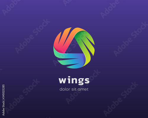 Wings logo. Colorful triple wings logo.
