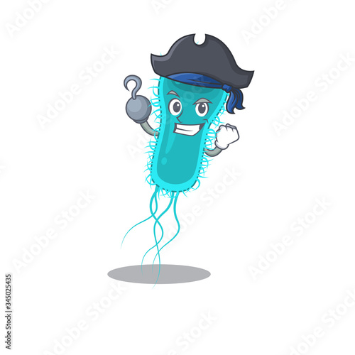Escherichia coli bacteria cartoon design style as a Pirate with hook hand and a hat