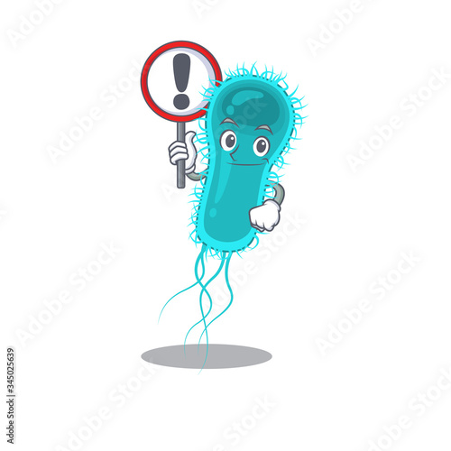 An icon of escherichia coli bacteria cartoon design style with a sign board