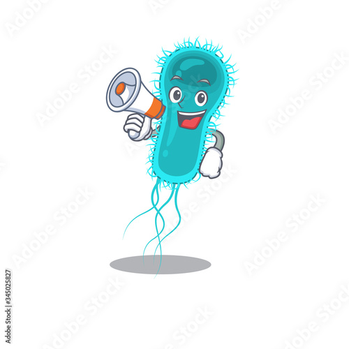 Cartoon character of escherichia coli bacteria having a megaphone