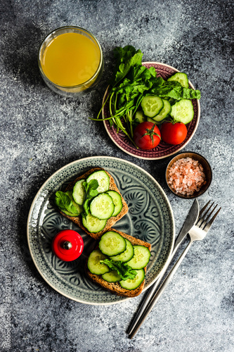 Healthy lunch with vegetable toasts