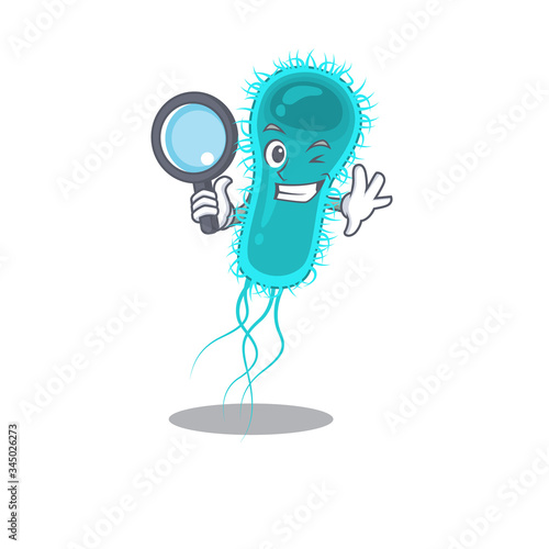 Smart Detective of escherichia coli bacteria mascot design style with tools