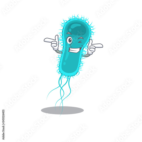 Happy escherichia coli bacteria cartoon design concept with two fingers