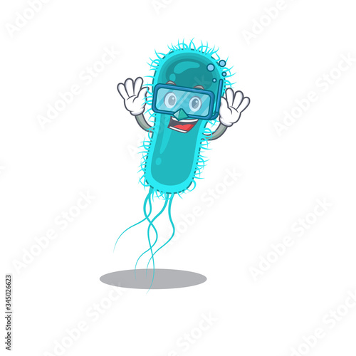 Escherichia coli bacteria mascot design concept wearing diving glasses