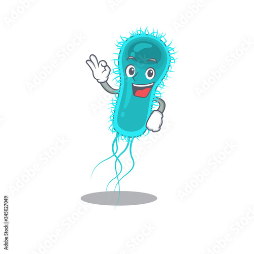 Escherichia coli bacteria mascot design style with an Okay gesture finger