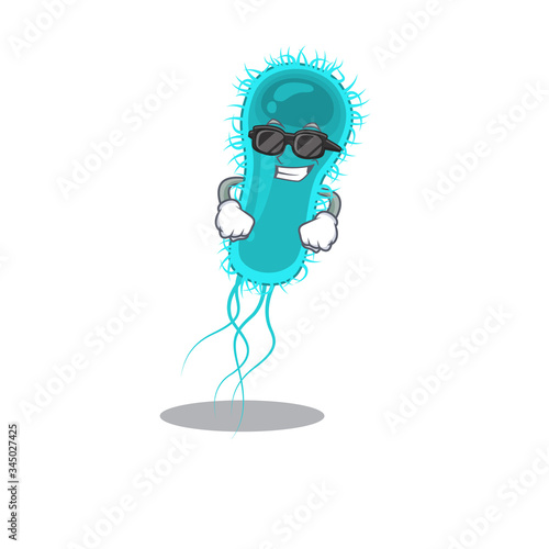 Cool escherichia coli bacteria cartoon character wearing expensive black glasses