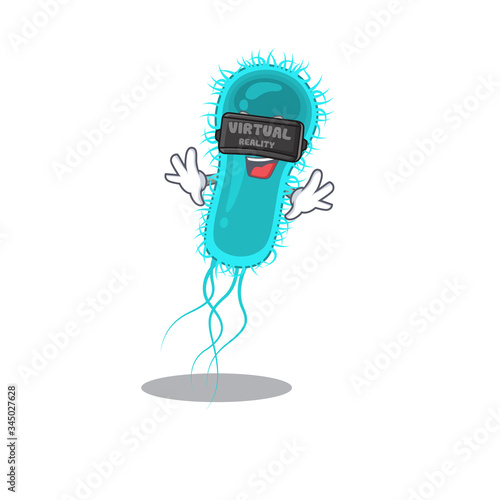 Cartoon design style of escherichia coli bacteria with modern Virtual Reality headset